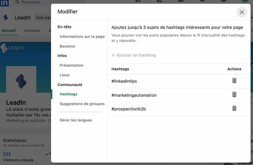 Voir hashtag LinkedIn