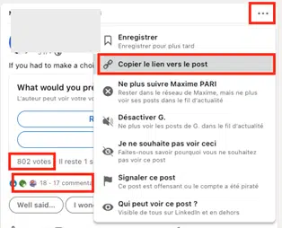 Copy link to post & survey