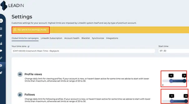 Échauffement compte LinkedIn via Leadin