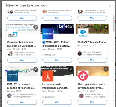 Évènements par secteur d'activité