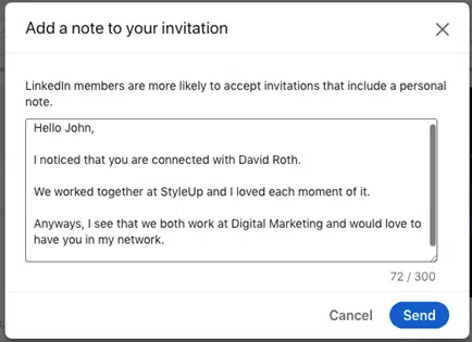 LinkedIn connection request example 1