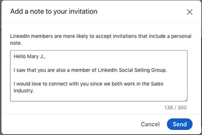 LinkedIn connection request example 3