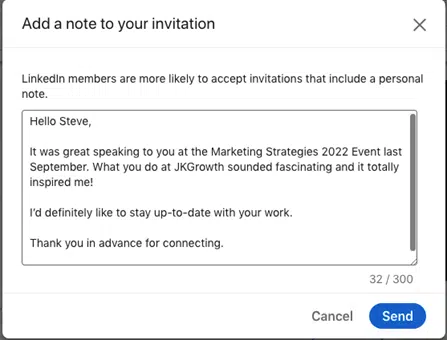 LinkedIn connection request example 4