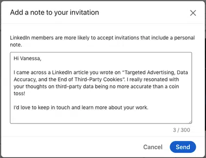 LinkedIn connection request example 6