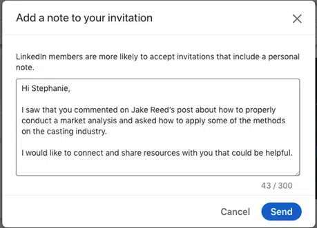 LinkedIn connection request example 8