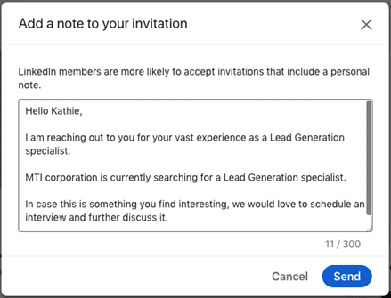 LinkedIn connection request example 9