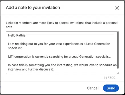 LinkedIn connection request example 9