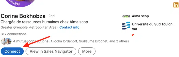 Connection request via profile