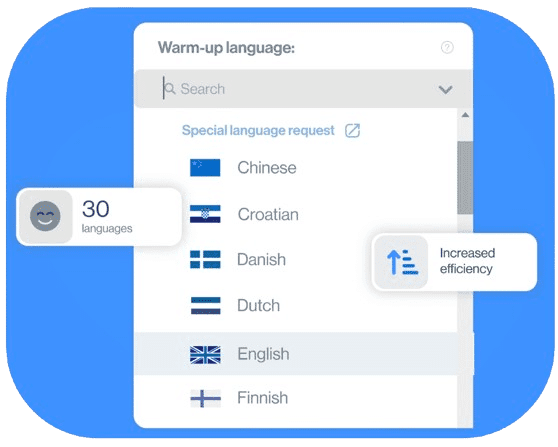 InboxFlare gère l’échauffement d’emails en plusieurs langues, jusqu’à 30 langues pour optimiser la délivrabilité au-delà de l’anglais.