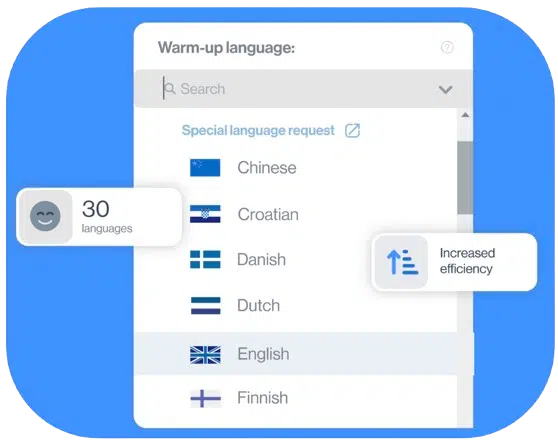 InboxFlare gère l’échauffement d’emails en plusieurs langues, jusqu’à 30 langues pour optimiser la délivrabilité au-delà de l’anglais.