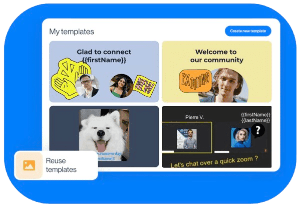 Bibliothèque LeadIn affichant des modèles d’images et de GIFs à enregistrer, modifier et réutiliser dans d’autres campagnes.